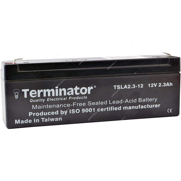 Terminator Rechargeable Sealed Lead Acid Battery, TSLA-2-3-12, 12V, 2.3Ah