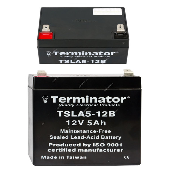 Terminator Rechargeable Sealed Lead Acid Battery, TSLA-5-12B, 12V, 5.0Ah