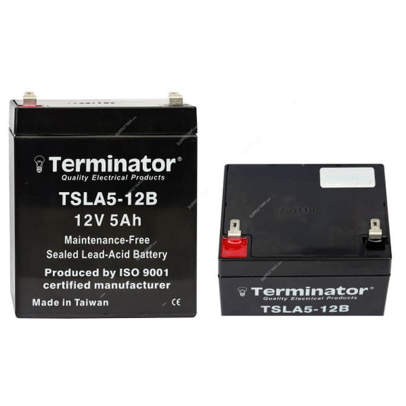 Terminator Rechargeable Sealed Lead Acid Battery, TSLA-5-12B, 12V, 5.0Ah