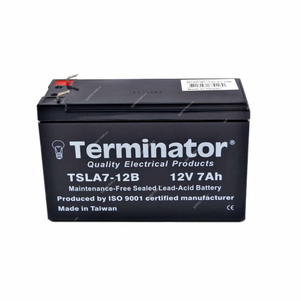 Terminator Rechargeable Sealed Lead Acid Battery, TSLA-7-12B, 12V, 7.0Ah