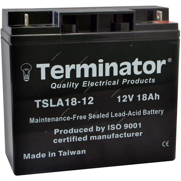 Terminator Rechargeable Sealed Lead Acid Battery, TSLA-18-12, 12V, 18.0Ah