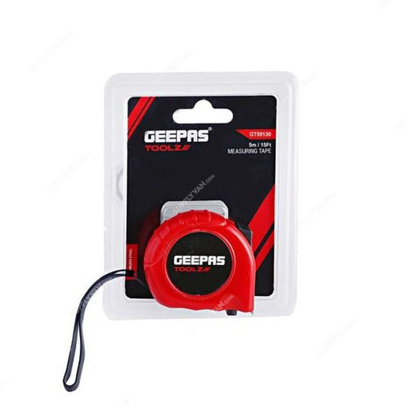 Geepas Measuring Tape, GT59130, Plastic, 19MM x 5 Mtrs, Red
