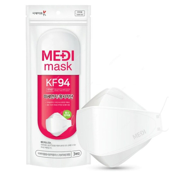 Medi Mask Nano Fiber Filter Face Mask Set, KF94-10, 3 Ply, White, 30 Pcs/Set