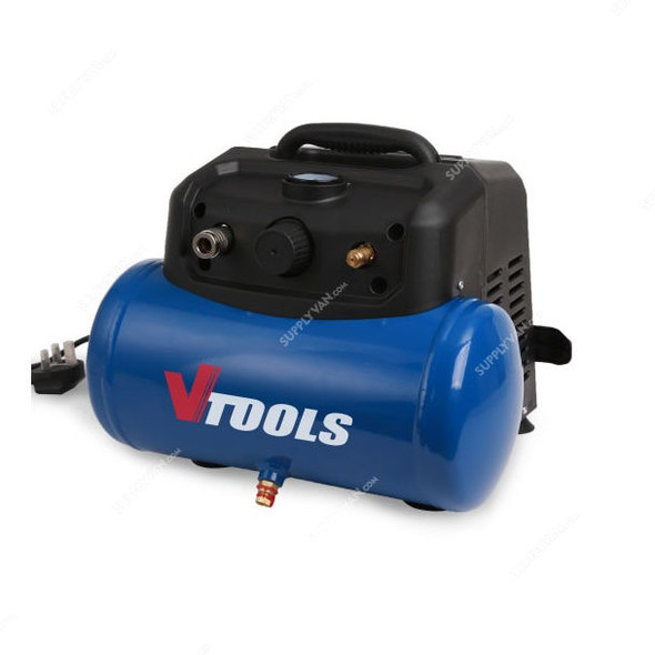 Vtools Air Compressor, VT1301, 1200W, 8 Bar, 6 Ltrs, Black/Blue