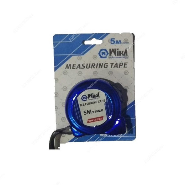 Wika Measuring Tape, WK17033, Chrome Plated, 19MM x 5 Mtrs, Blue/Silver