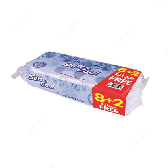 Hotpack Soft N Cool Toilet Sheet Roll, SNCTR400OP, 2 Ply, 400 Sheets, 8+2 Free