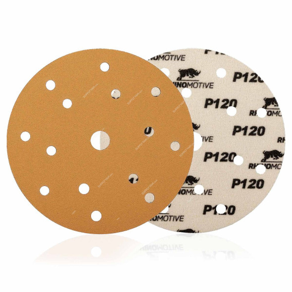 Rhinomotive Multi-Purpose Abrasive Disc, R1502, 150MM, P120, Gold, 100 Pcs/Box