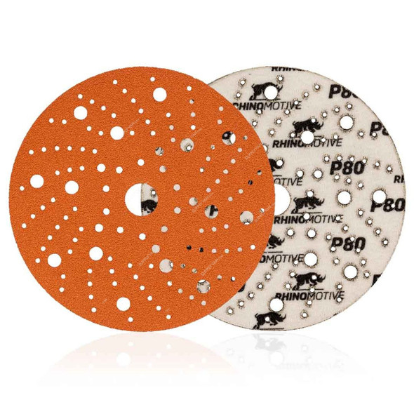 Rhinomotive Premium Extreme+ Multi-Hole Sanding Disc, R1508, 150MM, P80, Orange, 50 Pcs/Box