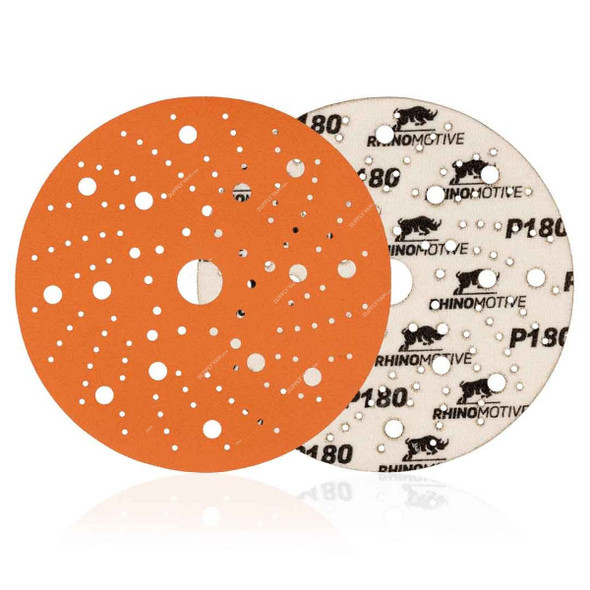 Rhinomotive Premium Extreme+ Multi-Hole Sanding Disc, R1510, 150MM, P180, Orange, 50 Pcs/Box