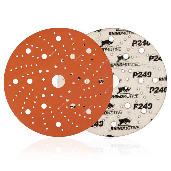 Rhinomotive Premium Extreme+ Multi-Hole Sanding Disc, R1511, 150MM, P240, Orange, 50 Pcs/Box