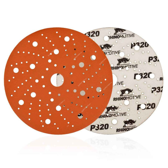 Rhinomotive Premium Extreme+ Multi-Hole Sanding Disc, R1512, 150MM, P320, Orange, 50 Pcs/Box