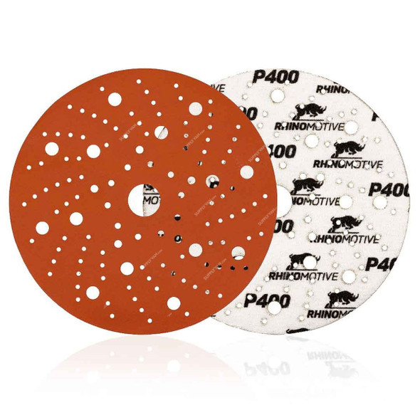 Rhinomotive Premium Extreme+ Multi-Hole Sanding Disc, R1513, 150MM, P400, Orange, 50 Pcs/Box