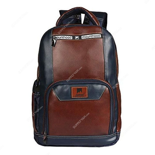 Mounthood Laptop Backpack, PU Leather, 28 Ltrs, Blue/Brown