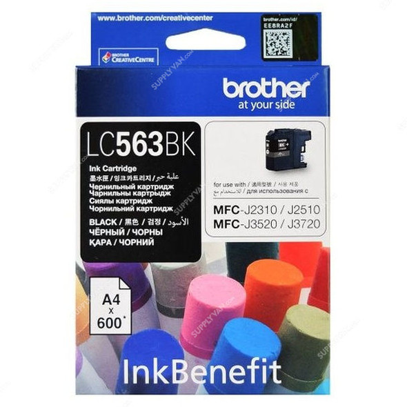 Brother Ink Cartridge, LC563BK, 600 Pages, Black
