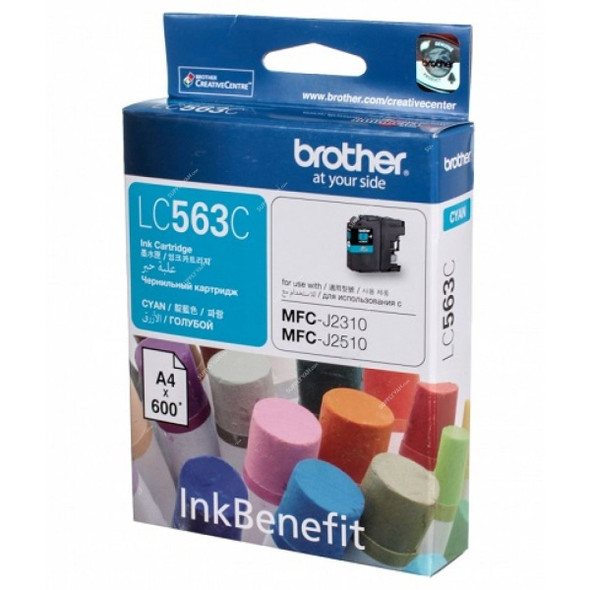 Brother Ink Cartridge, LC563C, 600 Pages, Cyan