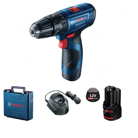 Bosch Professional Cordless Combi Drill With Case, GSB-120-LI, 2x 2.0Ah Battery, 1x 18V Charger, 0-1500 RPM