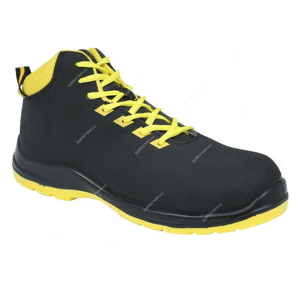 Vaultex High Ankle Steel Toe Safety Shoes, TPS, Leather, Size41, Black/Neon Yellow
