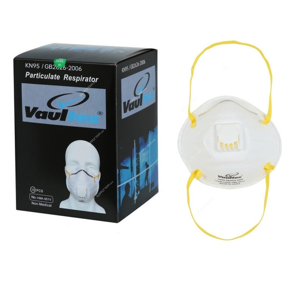 Vaultex KN95 Cup Shaped Particulate Respirator With Valve, VMK, White, 10 Pcs/Pack