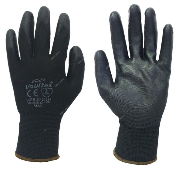 Vaultex PU Coated Gloves, MJA, Size10, Black, 12 Pcs/Pack