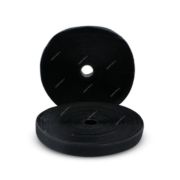 Double Sided Velcro Tape, 25MM x 20 Mtrs, Nylon, Black