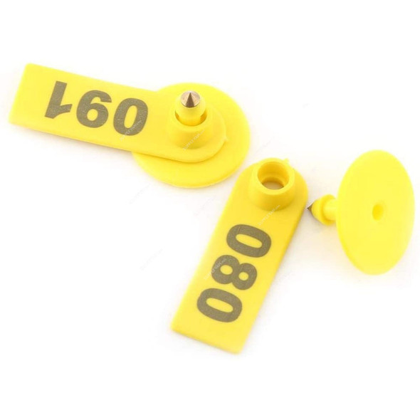Number Ear Tag For Animals, 18MM Width x 50MM Length, Yellow, 100 Pcs/Pack