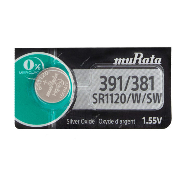 Murata Silver Oxide Coin Battery, SR1120-W-SW, 1.55V, 60mAh