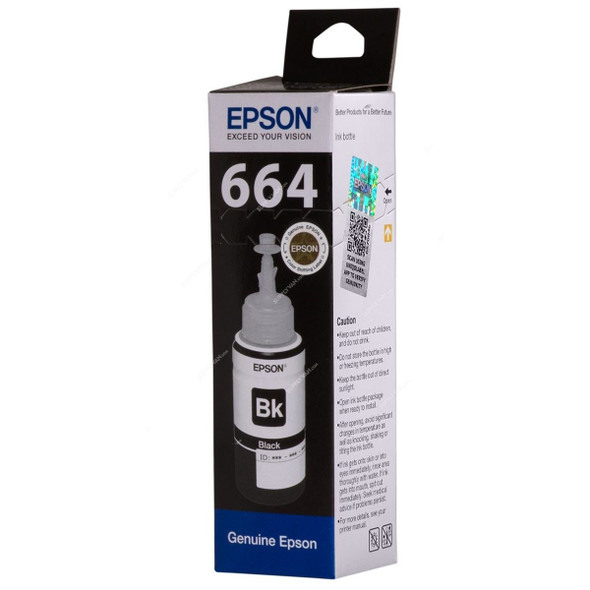 Epson Ink Bottle, T6641, 664, Black, 70ML