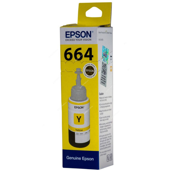 Epson Ink Bottle, T6644, 664, Yellow, 70ML
