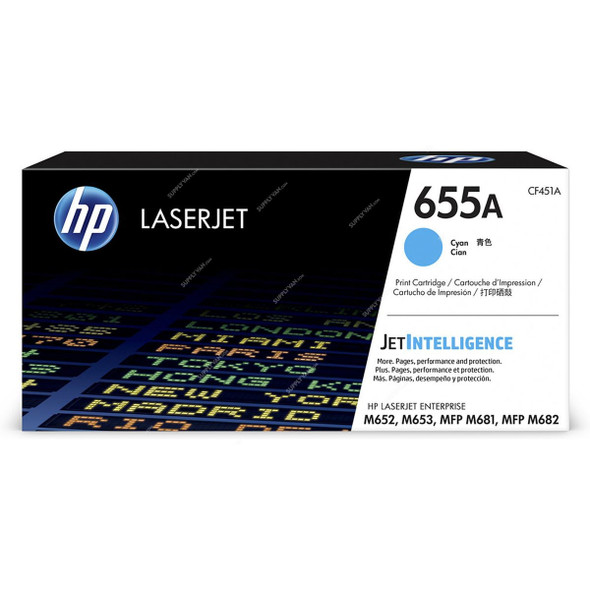 HP Original LaserJet Toner Cartridge, CF451A, 655A, Cyan