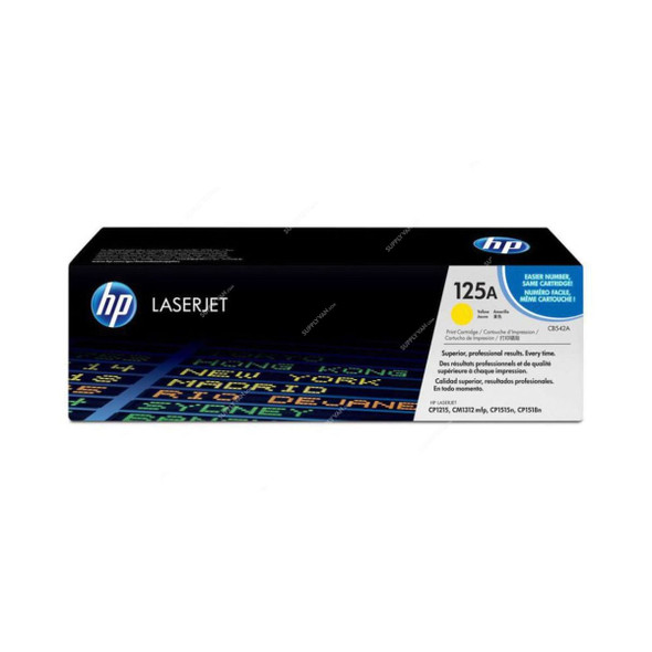 HP Original LaserJet Toner Cartridge, CB542A, 125A, 1400 Pages, Yellow