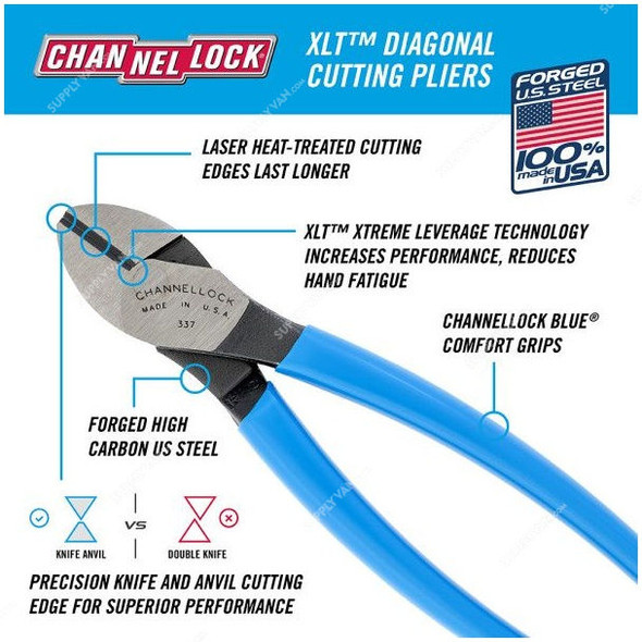 Channellock XLT Diagonal Cutting Plier, CL-337, 7.25 Inch