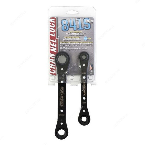Channellock 4-in-1 SAE Ratcheting Combination Wrench Set, CL-841S, 2 Pcs/Set