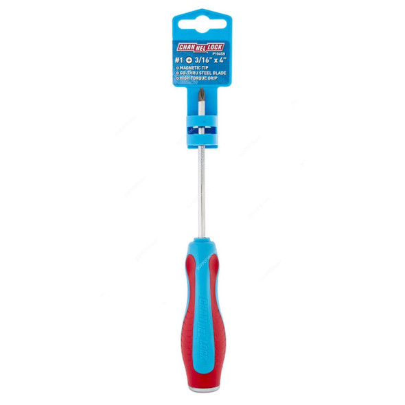 Channellock Code Blue Phillips Screwdriver, CL-P104CB, No. 1, 3/16 x 4 Inch