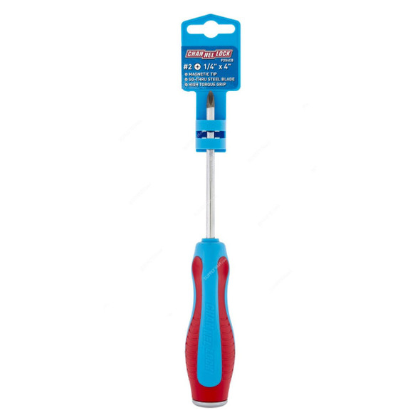 Channellock Code Blue Phillips Screwdriver, CL-P204CB, 1/4 Inch Dia, PH2 Tip Size x 4 Inch Blade Length
