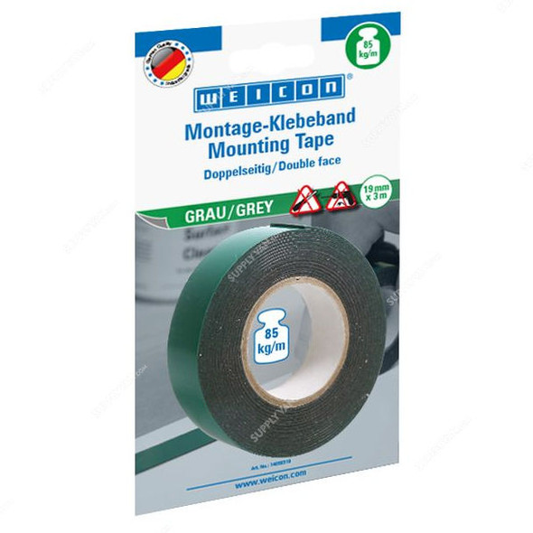 Weicon Double Sided Mounting Tape, 14050319, 19MM x 3 Mtrs, Grey
