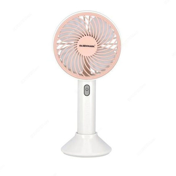 Olsenmark Reachargble Mini Portable Fan, OMF1802, 4 Blade, 1200mAh, Pink/White
