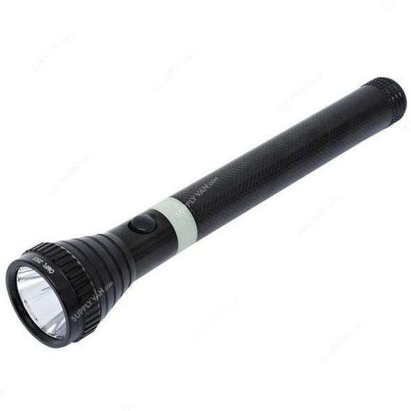 Olsenmark Rechargeable LED Handheld Flashlight, OMFL2503, Metal, 289MM, 2000 Mtrs, Black