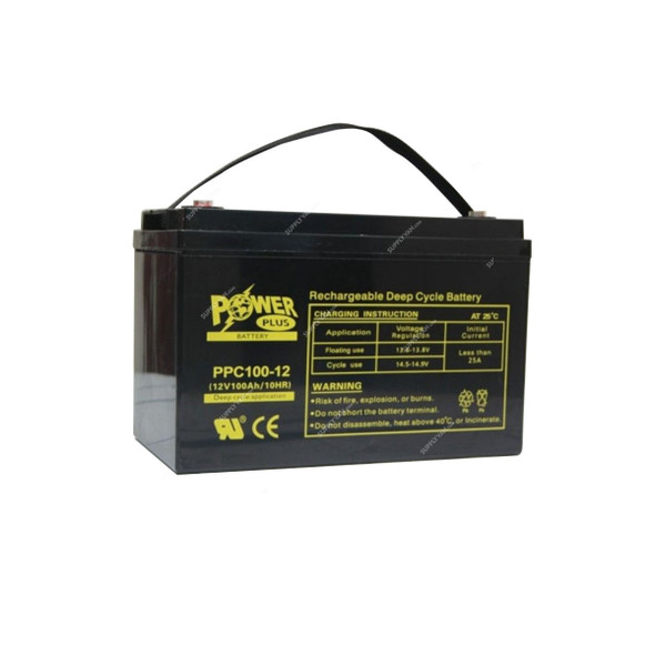 Powerplus Deepcycle Valve Regulated Seal Lead Acid Battery, PPC100-12, 12V, 100Ah