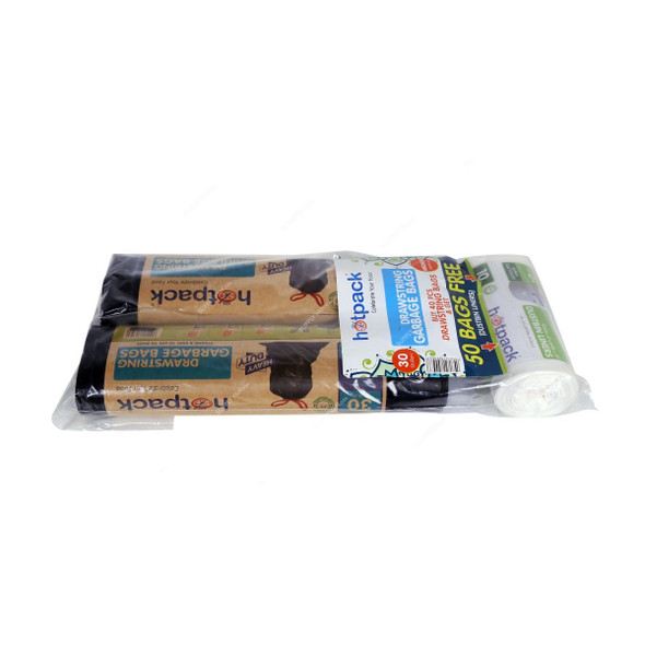 Hotpack Drawstring Garbage Bag With Dustbin Liners, OPDSB75103, 75 x 103CM, 2+1 Free