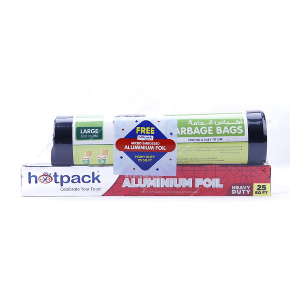 Hotpack Garbage Bag With Aluminium Foil, OPGBR80110AF25SQFT, 80 x 110CM, 15 Rolls/Pack