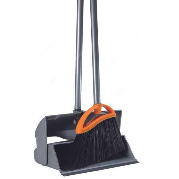 Aricasa Avio Lobby Pan With Broom, 822, 290MM, Grey/Orange