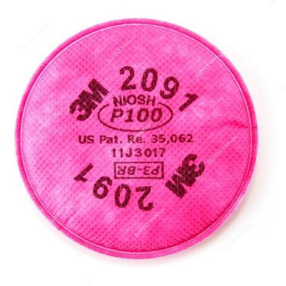 3M Particulate Filter, 2091-07000, P100 Series, 4.3 Inch, Pink