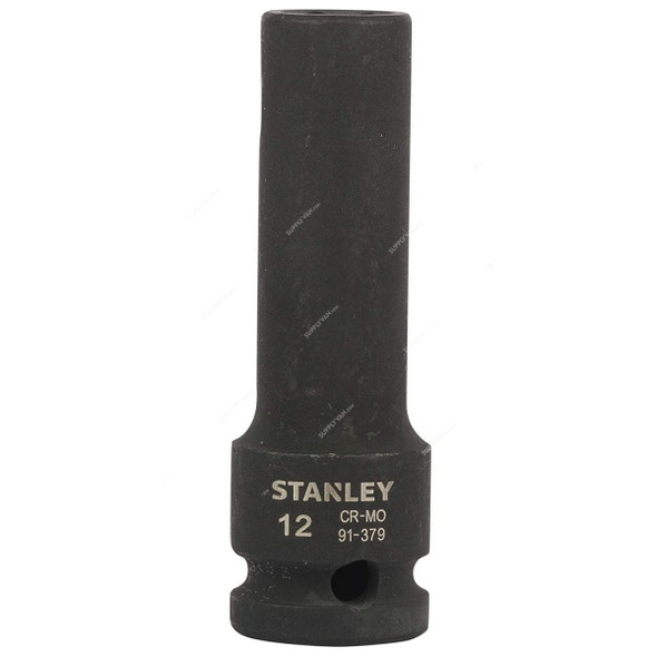 Stanley 6 Point Impact Deep Socket, STMT91379-8B, 1/2 Inch Drive, 12MM