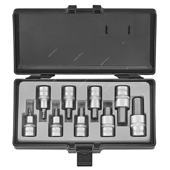 Force Hex Socket Bit Set, 4101, 1/2 Inch Drive, 9 Pcs/Set