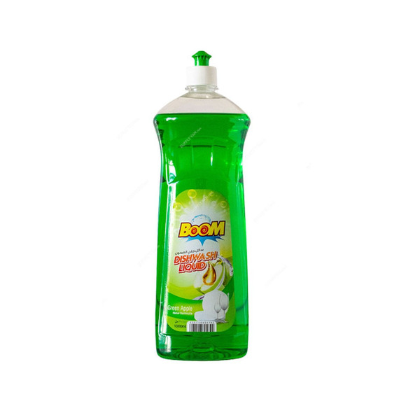 Boom Dishwash Liquid, Apple Green Fragrance, 1 Ltr, 12 Pcs/Carton
