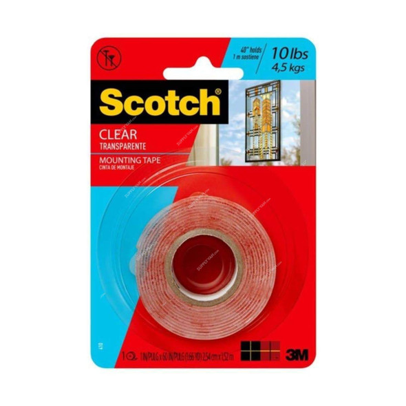 3M Double Sided Mounting Tape, 410P, Scotch, 1.52 Mtrs x 25MM, Clear