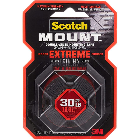 3M Extreme Double Sided Mounting Tape, 410H, Scotch-Mount, 1.52 Mtrs x 25MM, Black