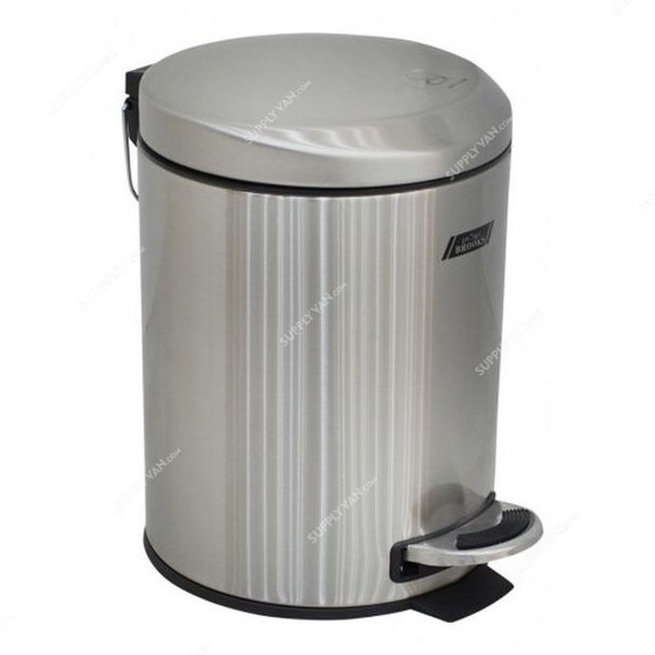 Brooks Pedal Bin With Moon Lid, BKS-SS-092, Stainless Steel, 5 Ltrs, Silver