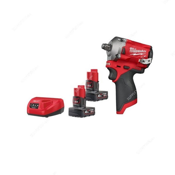 Milwaukee Cordless Impact Wrench Kit With Friction Ring, M12FIWF12-402B, Fuel, 1/2 Inch, 12V, 4 Pcs/Kit