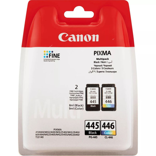 Canon Ink Cartridge Set, PG-445-plus-CL-446, Black/Tri-Color